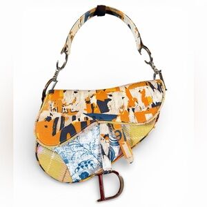 Vintage Christian Dior logo patchwork tissu saddle bag- RARE